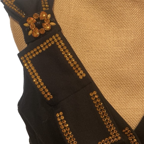 VDP collection fabulous dress, black lace on gold lining, rhinestone details, M - Picture 15 of 16